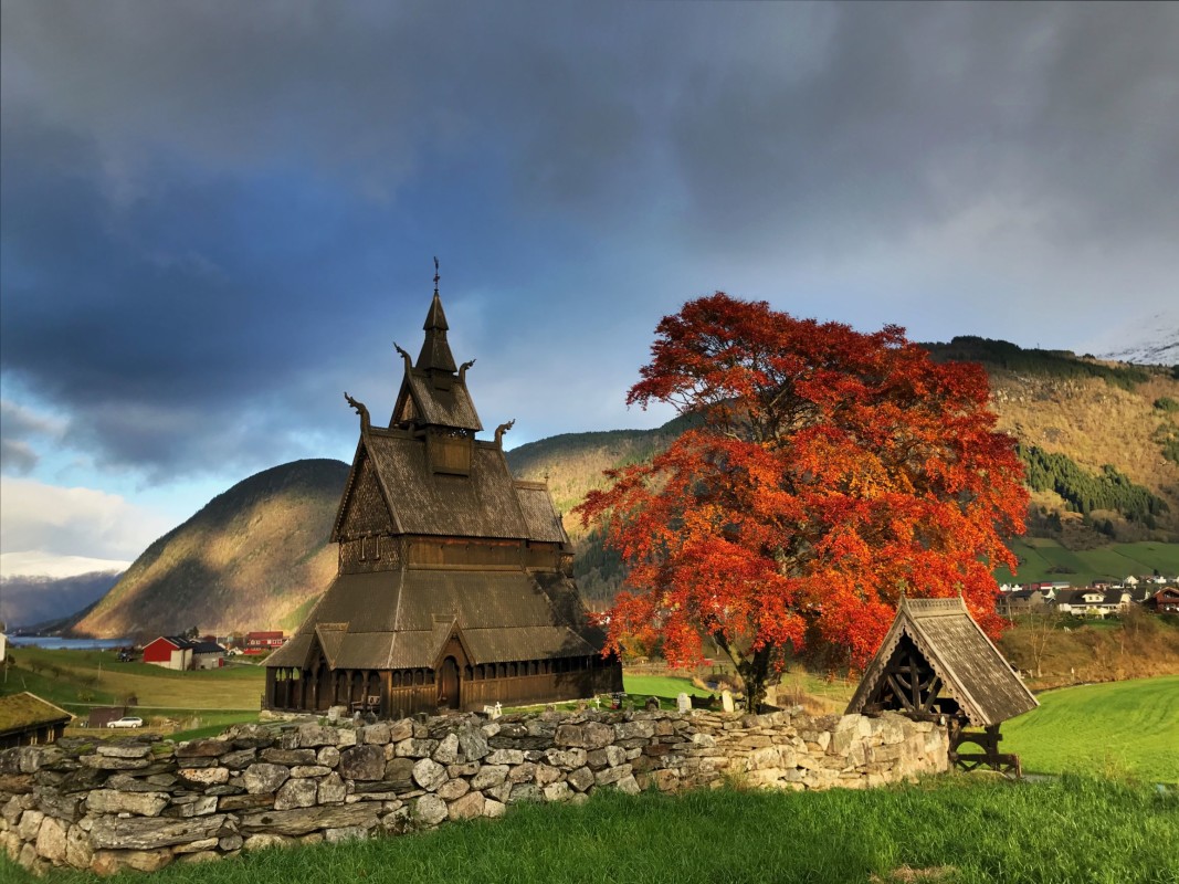 Hopperstad Stavechurch in fall